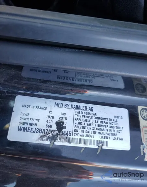 2013 Smart Fortwo Pure из США, поврежденный, VIN WMEEJ3BA7DK693445